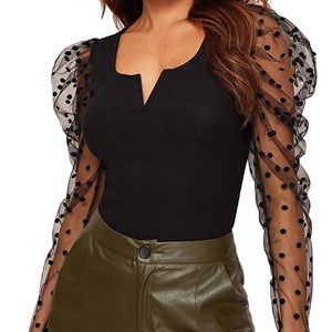 sheer mesh polka dot sleeve top